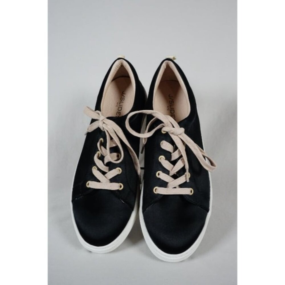 NWOT! J/Slides NYC Black Satin Platform Lace Up Sneakers Size 10